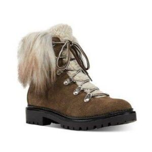 Size 8.5M Nine West Alex Faux-Fur Booties Olive